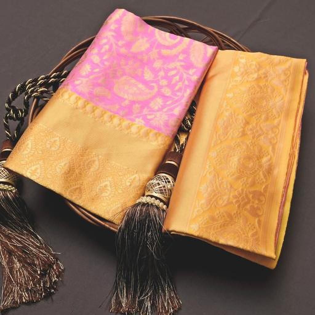 Musterd Pink By Aab Art Silk Wedding Wear Saree Wholesale In India